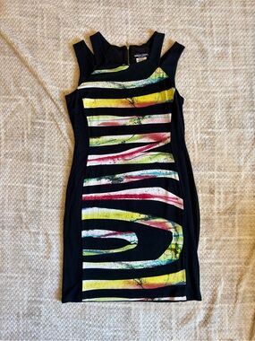 Simon Chang Abstract Print Bodycon Dress Made in Canada Size 10